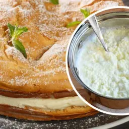Jak uratować zwarzony krem z mascarpone? Na zdjęciu ciasto z kremem i garnek z masą, która może wymagać poprawy.