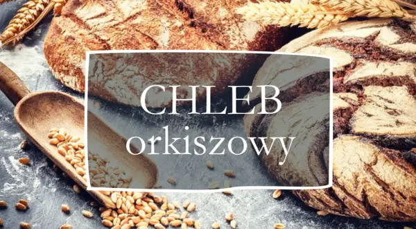 Chleb orkiszowy, najzdrowszy wybór dla Ciebie. Złociste kłosy i drewniana łyżka pełna ziaren podkreślają jego naturalność.