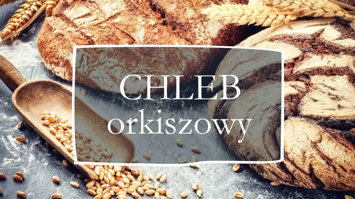 Chleb orkiszowy, najzdrowszy wybór dla Ciebie. Złociste kłosy i drewniana łyżka pełna ziaren podkreślają jego naturalność.